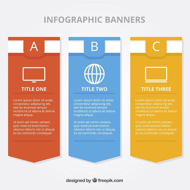 Flat banners voor infographics met minimalistische pictogrammen