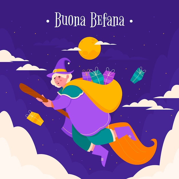 Gratis vector flat befana illustratie