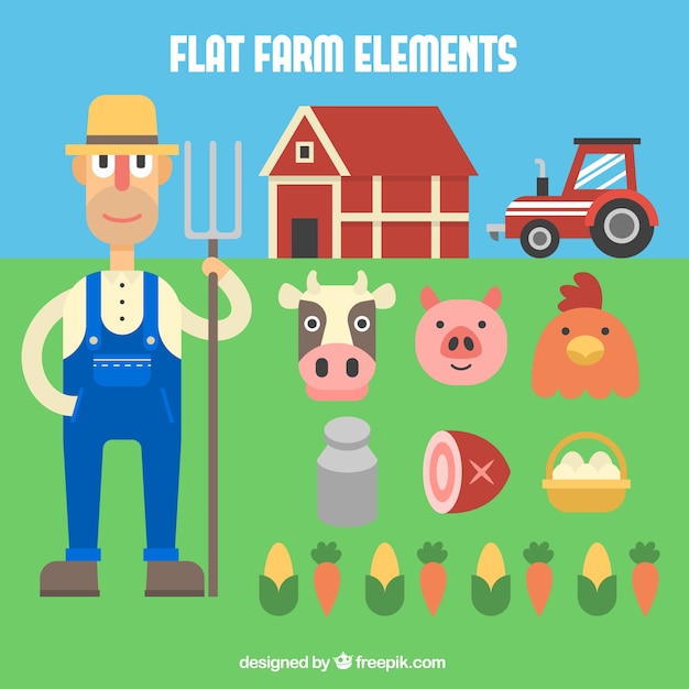 Gratis vector flat boer en organische elementen