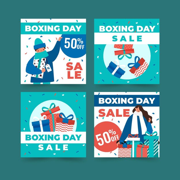 Gratis vector flat boxing day sale instagram posts collectie