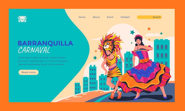 Gratis vector flat carnaval de barranquilla landing page sjabloon