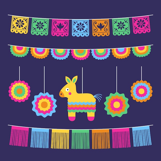 Flat cinco de mayo decoratie collectie