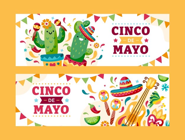 Flat cinco de mayo horizontale banners pack