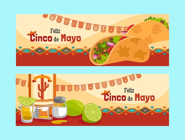 Gratis vector flat cinco de mayo horizontale banners pack