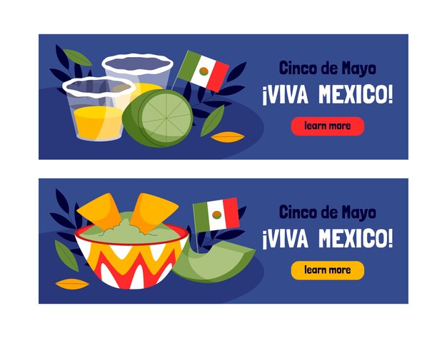 Gratis vector flat cinco de mayo horizontale banners pack