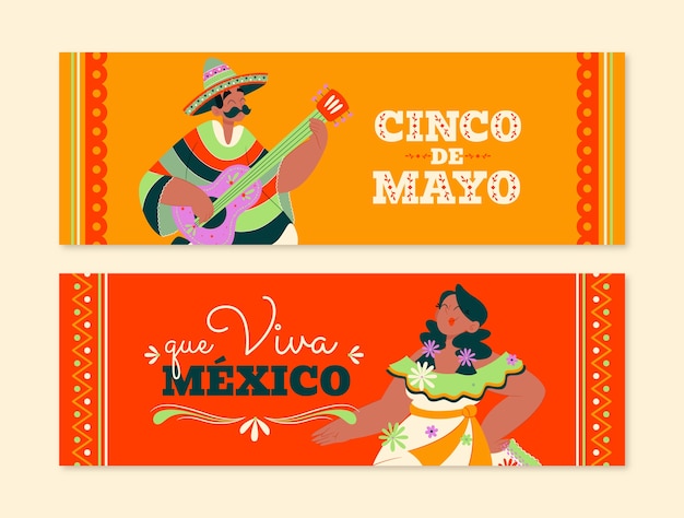 Gratis vector flat cinco de mayo horizontale banners pack