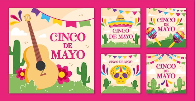 Flat cinco de mayo instagram posts collectie