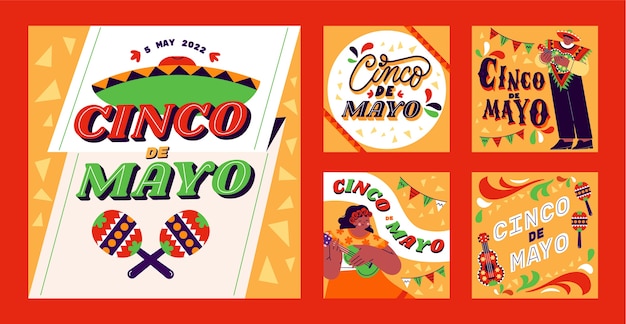 Gratis vector flat cinco de mayo instagram posts collectie