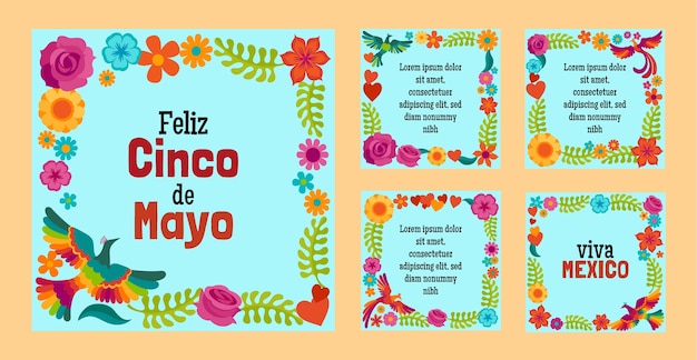 Gratis vector flat cinco de mayo instagram posts collectie