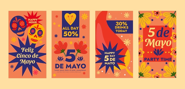 Gratis vector flat cinco de mayo instagram posts collectie