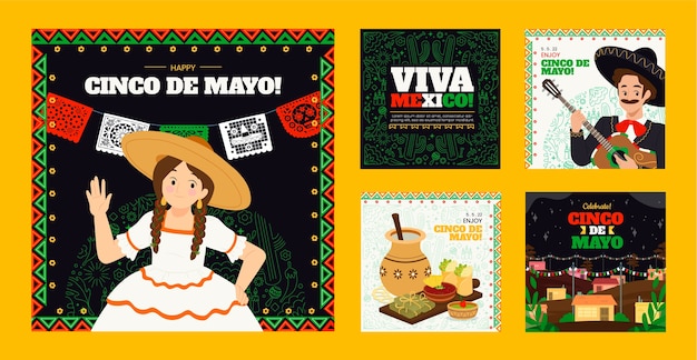 Flat cinco de mayo instagram posts collectie