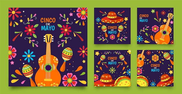 Flat cinco de mayo instagram posts collectie