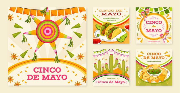 Flat cinco de mayo instagram posts collectie