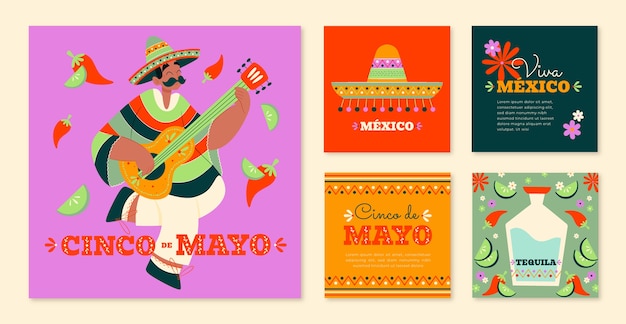 Flat cinco de mayo instagram posts collectie