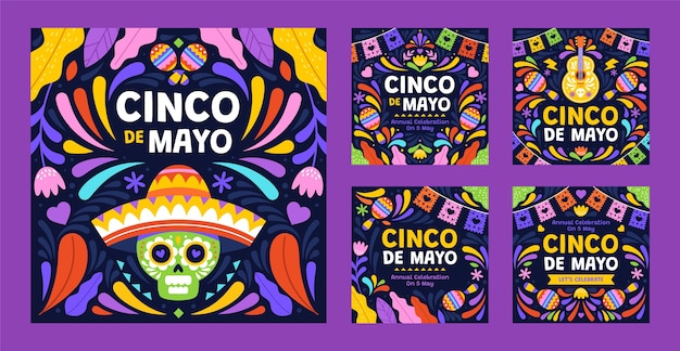 Flat cinco de mayo instagram posts collectie