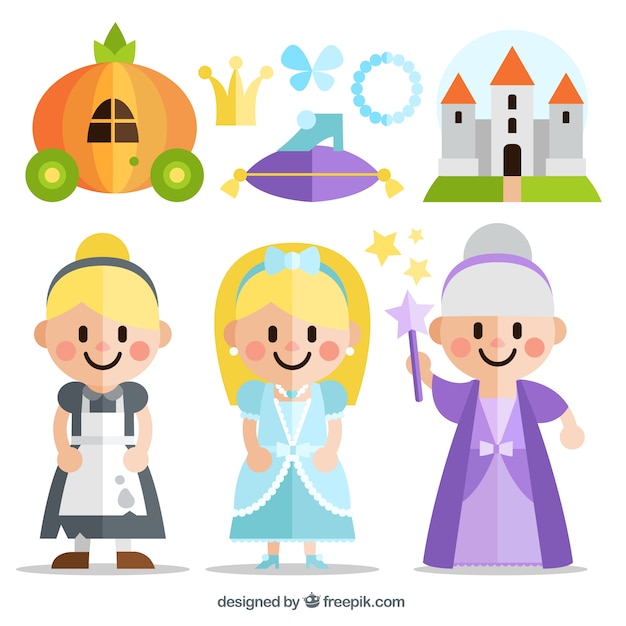 Gratis vector flat cinderella story personages