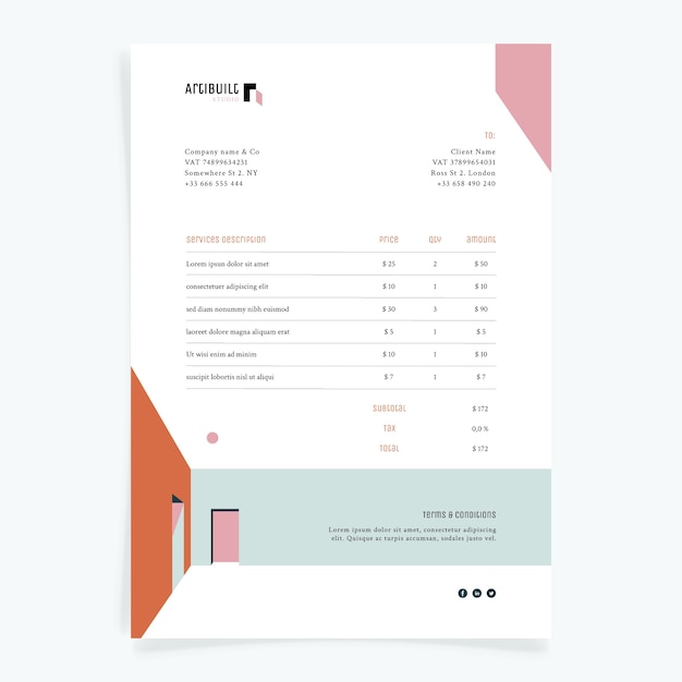 Flat design architectuur project factuur