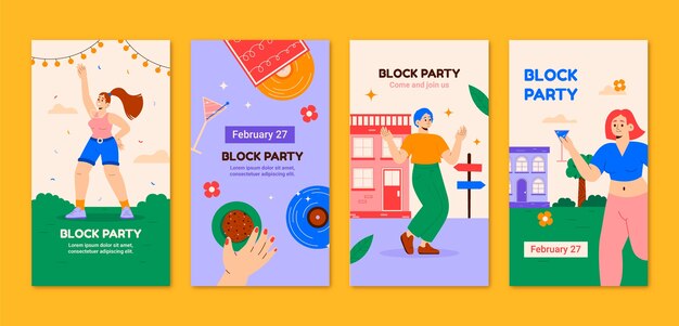 Flat design block party instagram verhalen