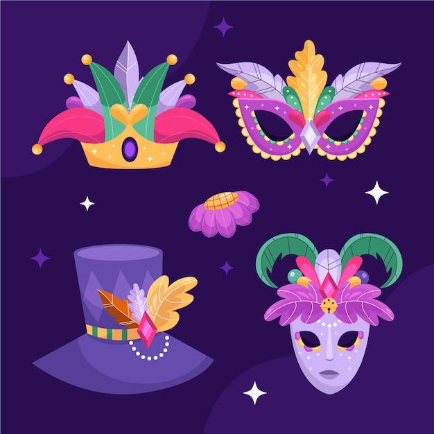 Flat design elementen collectie voor mardi gras festival