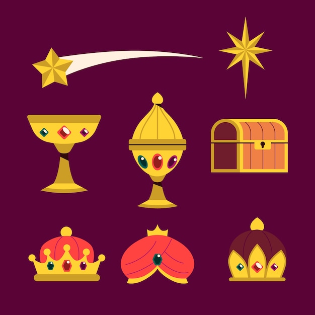 Gratis vector flat design elementen collectie voor reyes magos