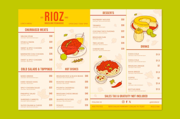 Flat design latam food menu