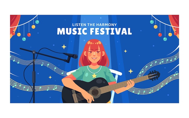 Flat design muziekfestival facebook post