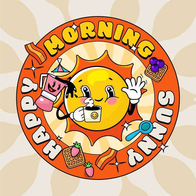 Flat design retro zonne-illustratie