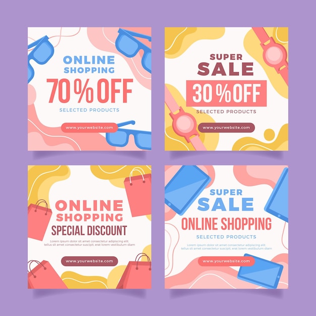 Flat design sales instagram posts pack