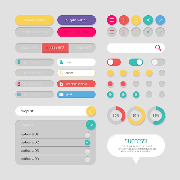 Gratis vector flat design ui kit collectie