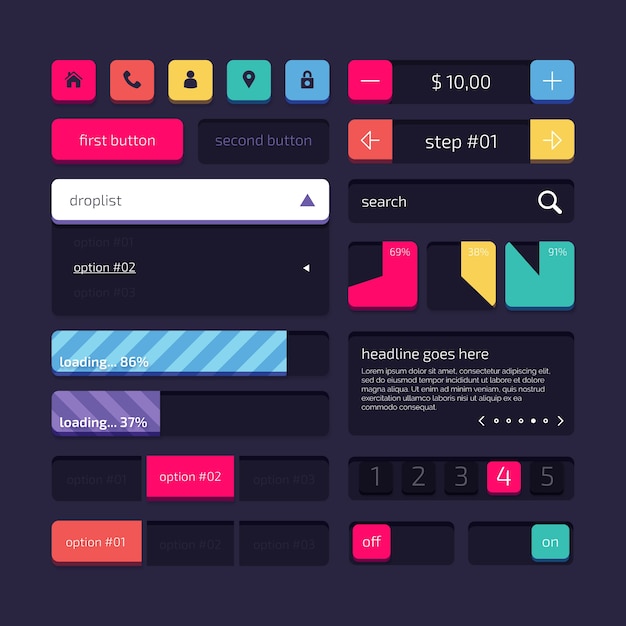 Flat design ui kit collectie