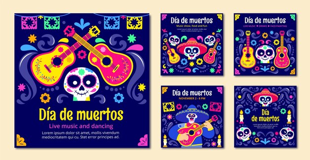 Flat dia de muertos instagram posts collectie