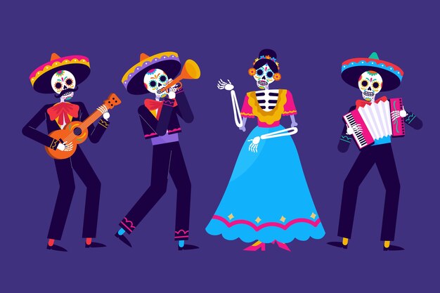 Gratis vector flat dia de muertos karakterelementen collectie