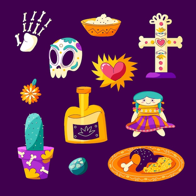 Flat dia de muertos karakterelementen collectie