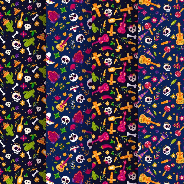 Flat dia de muertos patronen collectie