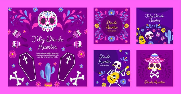 Flat dia de muertos viering instagram posts collectie