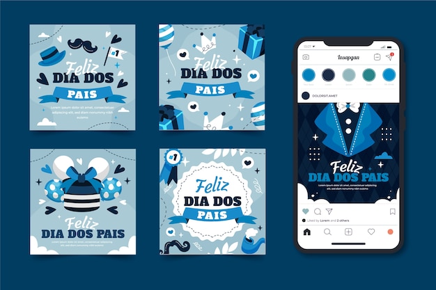 Gratis vector flat dia dos pais instagram posts collectie