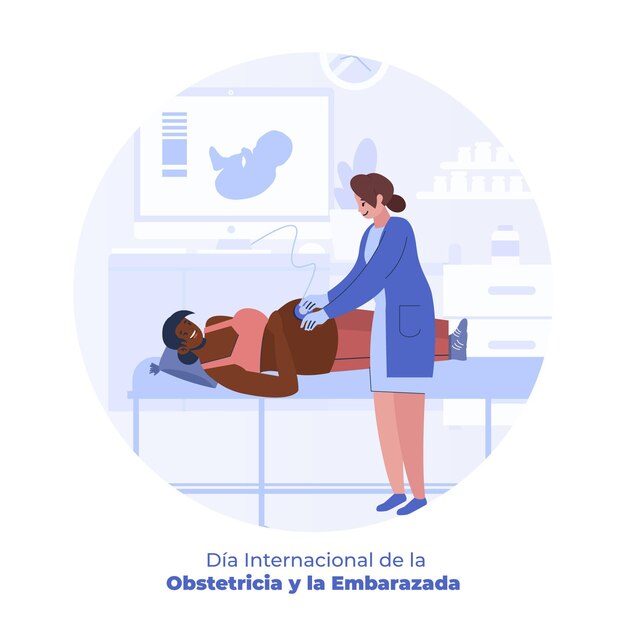 Flat dia internacional de la obstetricia y la embarazada illustratie