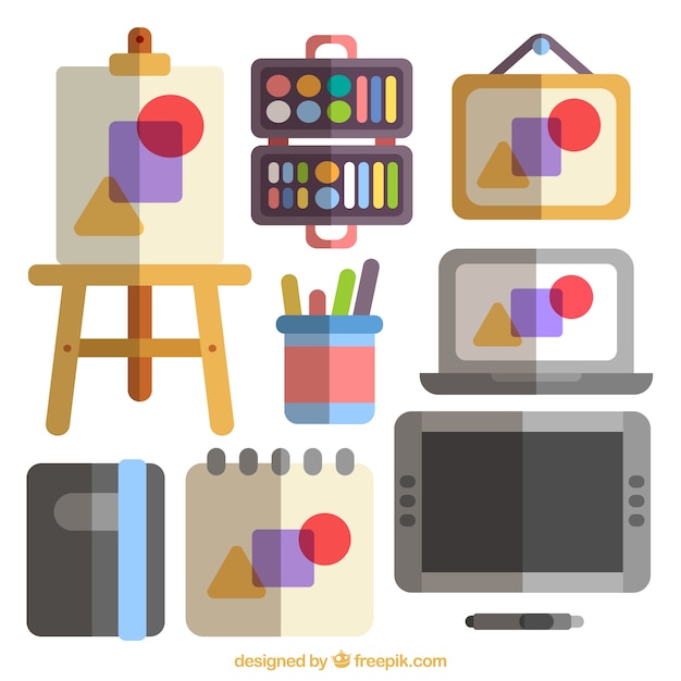 Gratis vector flat elementen van de kunst studio