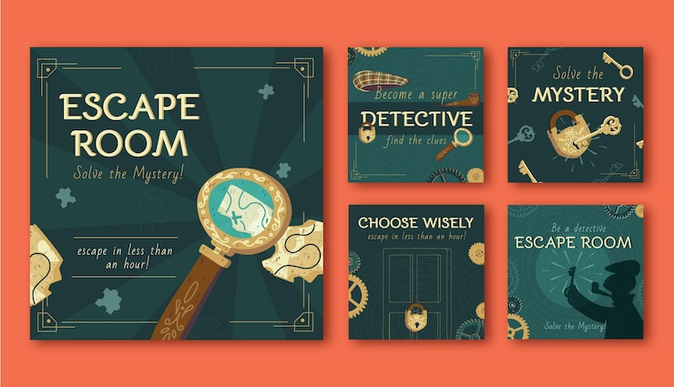 Gratis Vector flat escape room instagram posts-collectie
