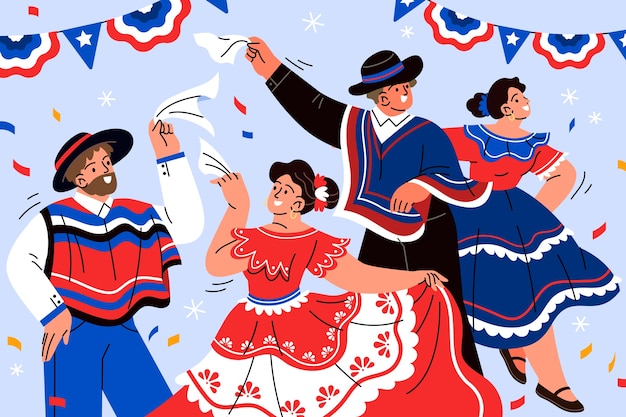 Flat fiestas patrias chili illustratie