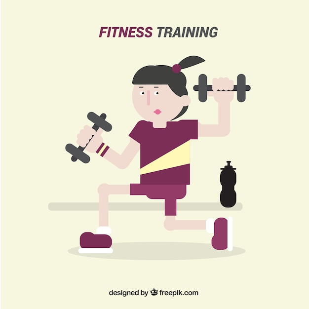 Gratis vector flat fitness training achtergrond met vrouw