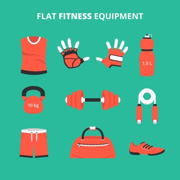 Gratis vector flat fitnessapparatuur collectie