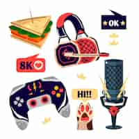 Gratis vector flat game streamer concept elementen collectie