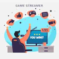 Gratis vector flat game streamer concept-elementen