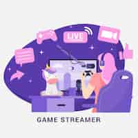 Gratis vector flat game streamer concept-elementen