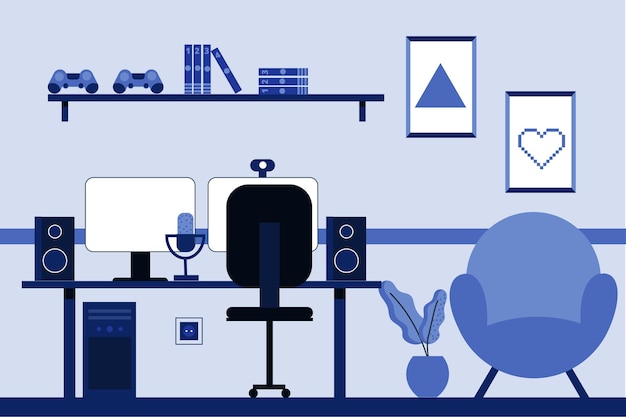 Flat gamer room geïllustreerd