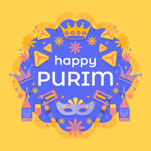 Flat gelukkig purim dag concept