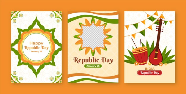 Gratis vector flat greeting cards collectie voor de indiase dag van de republiek vakantie