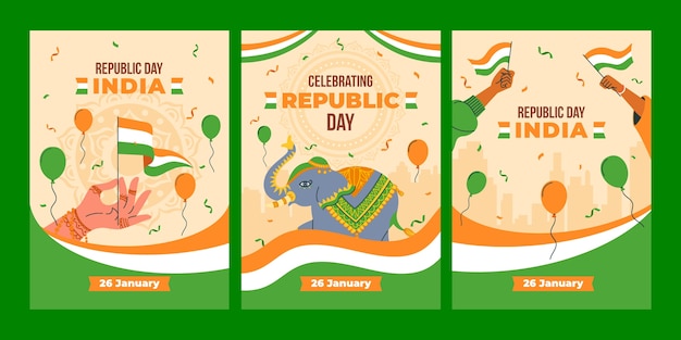 Gratis vector flat greeting cards collectie voor de indiase dag van de republiek vakantie