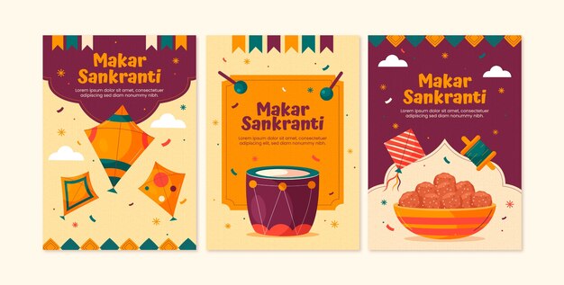 Flat greeting cards collectie voor makar sankranti festival